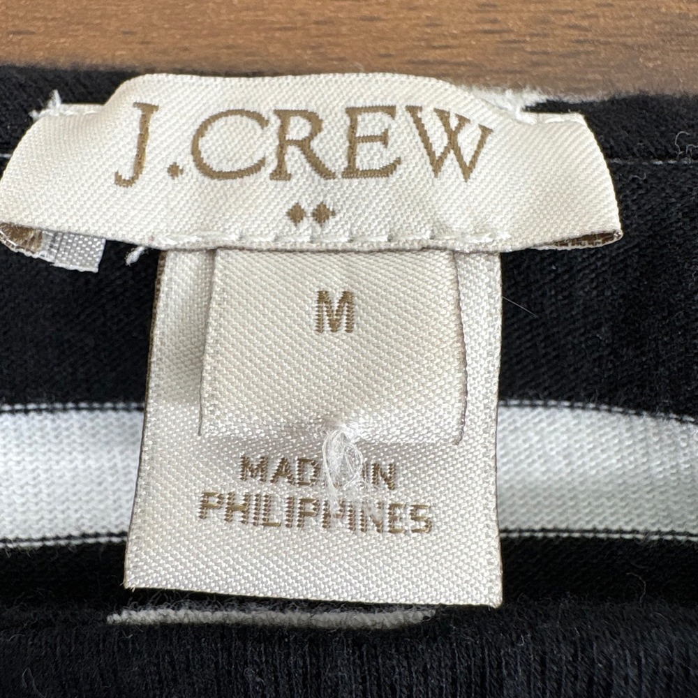 J. Crew Black White Striped Boat Neck Tulle Polka Dot Cuff Sleeve‎ Top M - Picture 5 of 11